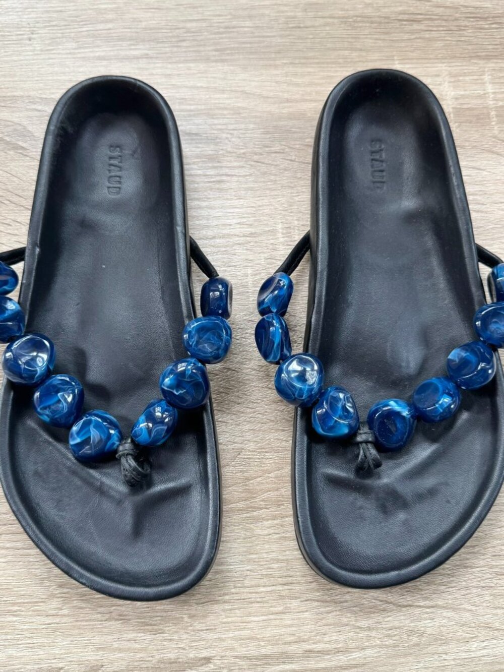 STAUD Beaded Andre Slide Sandal Blue Black 38